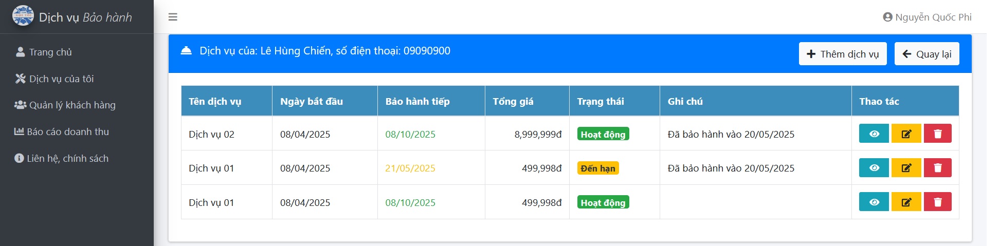 Hình 4 - Quản lý khách hàng